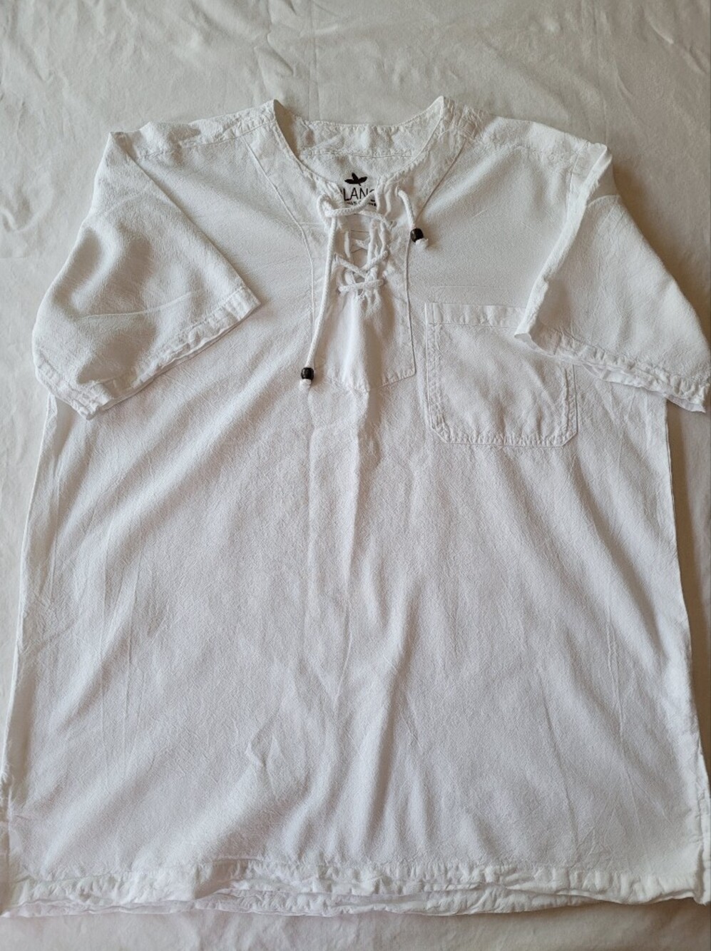 Blanco White Lace-Up Pocket Tee Size L 100% Cotton